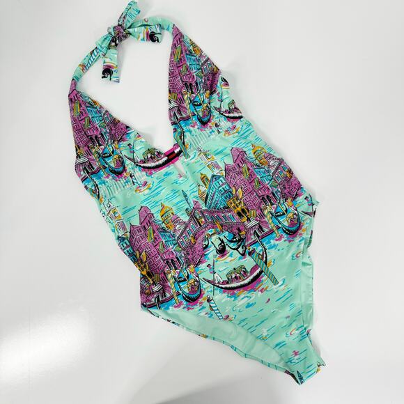 NWT  Zara Gondola Print Swimsuit Aqua One Piece Beach Vacay Cruise Resort Size L - Picture 11 of 11